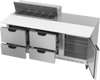 SPED72HC-10C-4 | 72" Sandwich Prep Table Four Drawers One Door with 17" Cutting Board