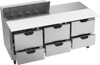 SPED72HC-10C-6 | 72" Sandwich Prep Table Six Drawers with 17" Cutting Board