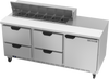 SPED72HC-12-4 | 72" Sandwich Prep Table Four Drawers One Door Standard Top