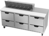 SPED72HC-12-6 | 72" Sandwich Prep Table Six Drawers Standard Top