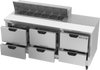 SPED72HC-12-6 | 72" Sandwich Prep Table Six Drawers Standard Top