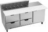 SPED72HC-12C-4 | 72" Sandwich Prep Table Four Drawers One Door with 17" Cutting Board