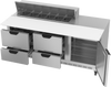SPED72HC-12C-4 | 72" Sandwich Prep Table Four Drawers One Door with 17" Cutting Board