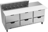 SPED72HC-12C-6 | 72" Sandwich Prep Table Six Drawers with 17" Cutting Board