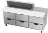 SPED72HC-12C-6 | 72" Sandwich Prep Table Six Drawers with 17" Cutting Board