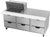 SPED72HC-12M-6 | 72" Sandwich Prep Table Six Drawers Mega Top