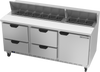 SPED72HC-18-4 | 72" Sandwich Prep Table Four Drawers One Door Standard Top