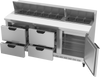 SPED72HC-18-4 | 72" Sandwich Prep Table Four Drawers One Door Standard Top