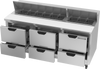 SPED72HC-18-6 | 72" Sandwich Prep Table Six Drawers Standard Top