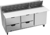 SPED72HC-18C-4 | 72" Sandwich Prep Table Four Drawers One Door with 17" Cutting Board