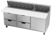 SPED72HC-18C-4 | 72" Sandwich Prep Table Four Drawers One Door with 17" Cutting Board