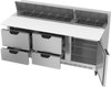 SPED72HC-18C-4 | 72" Sandwich Prep Table Four Drawers One Door with 17" Cutting Board