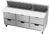 SPED72HC-18C-6 | 72" Sandwich Prep Table Six Drawers with 17" Cutting Board