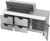 SPED72HC-18M-4 | 72" Sandwich Prep Table Four Drawers One Door Mega Top