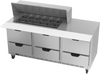 SPED72HC-18M-6 | 72" Sandwich Prep Table Six Drawers Mega Top