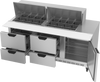 SPED72HC-24M-4 | 72" Sandwich Prep Table Four Drawers One Door Mega Top