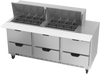 SPED72HC-24M-6 | 72" Sandwich Prep Table Six Drawers Mega Top