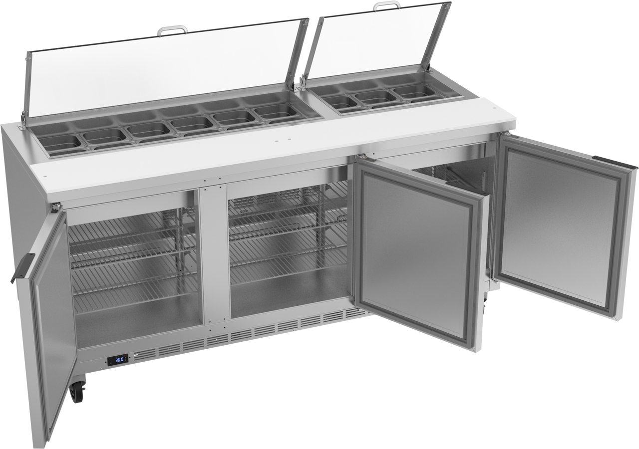 SPE72HC-18-CL | 72" Sandwich Prep Table Three Door with Clear Lid