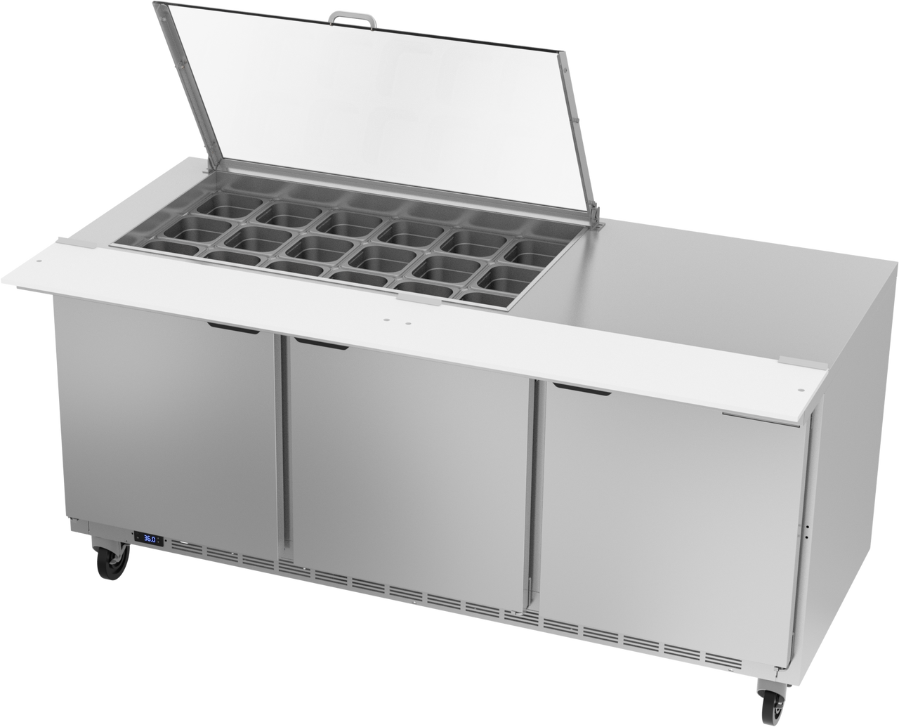 SPE72HC-18M-CL | 72" Sandwich Prep Table Three Door Mega Top with Clear Lid