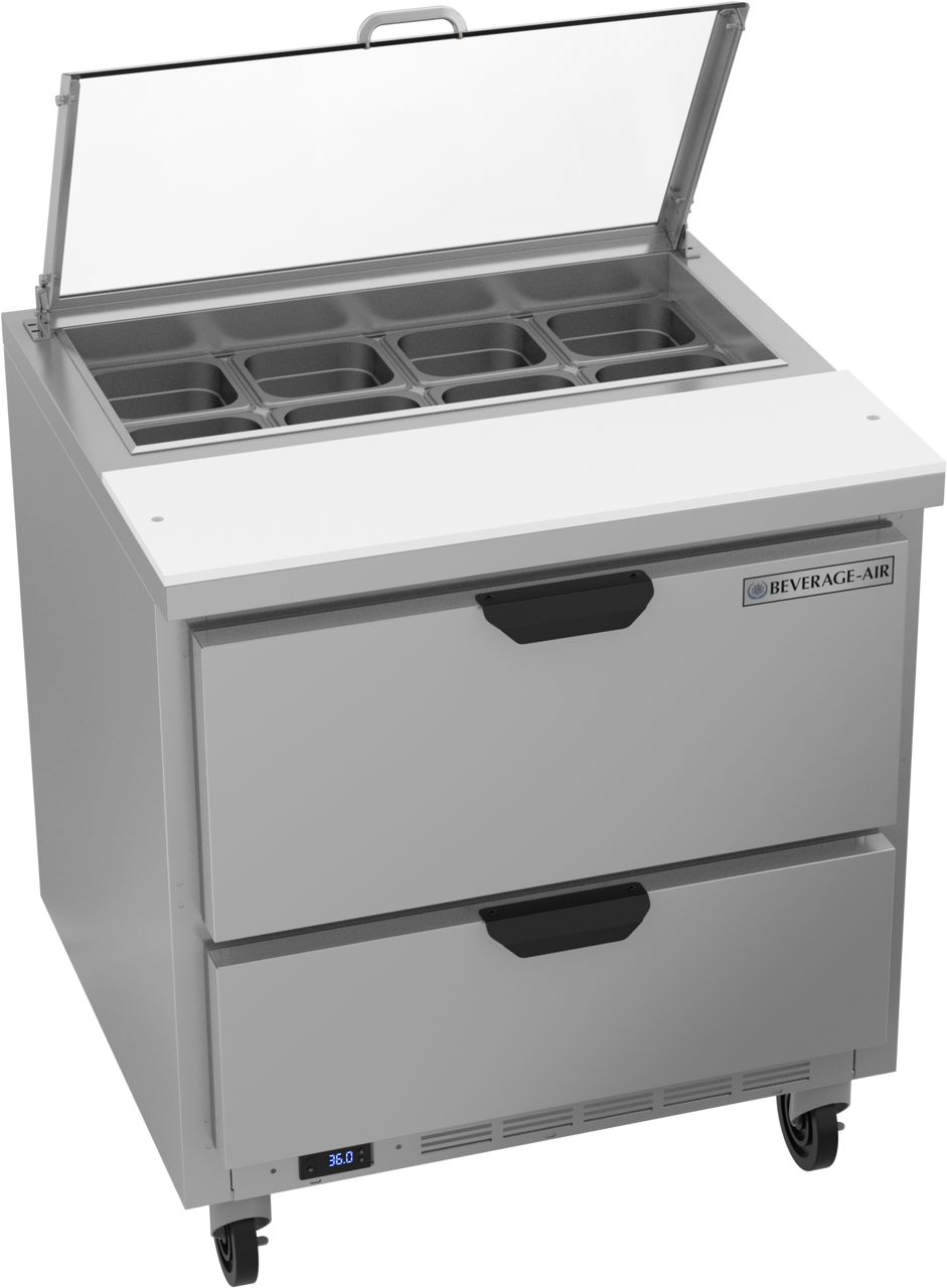 SPED32HC-08-2-CL | 32" Sandwich Prep Table Two Drawers with Clear Lid