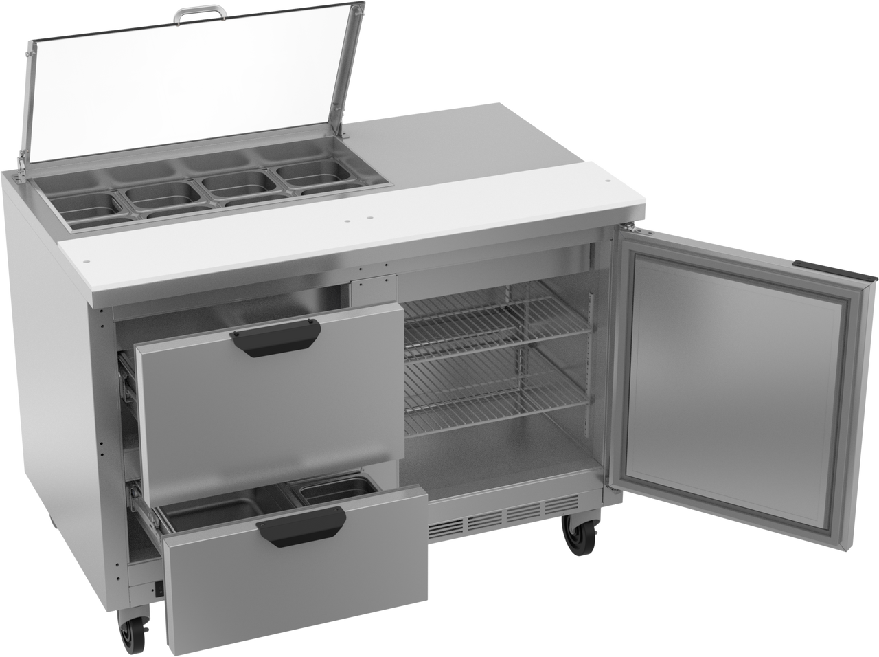 SPED48HC-08-2-CL | 48" Sandwich Prep Table Two Drawers One Door with Clear Lid