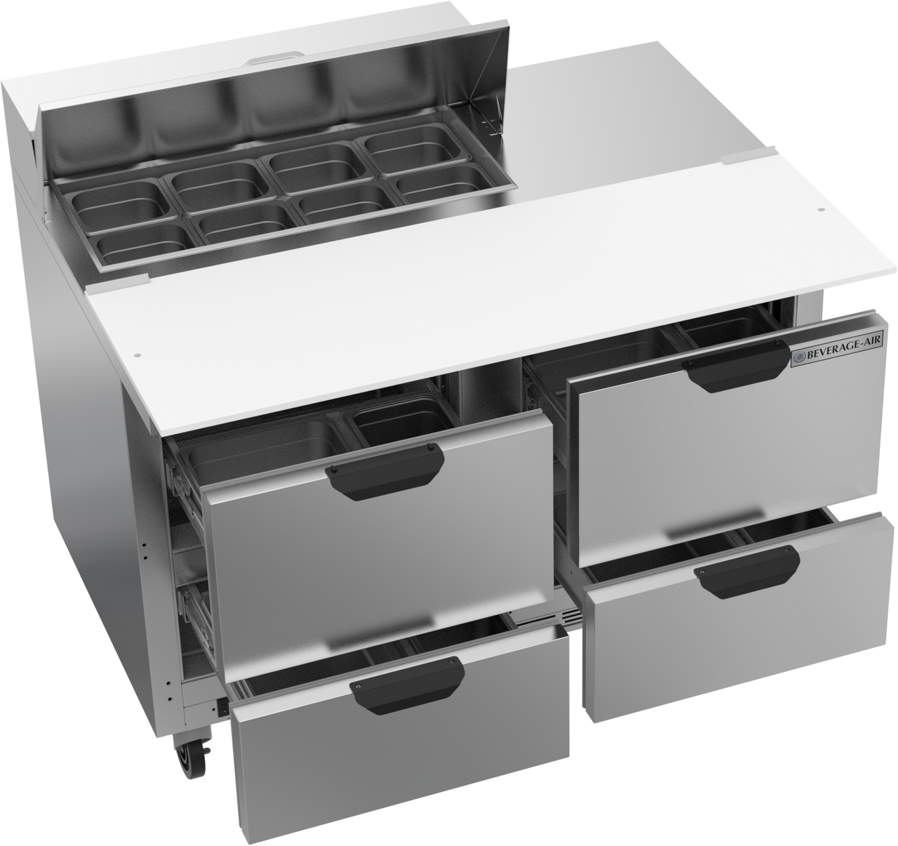 SPED48HC-08C-4 | 48" Sandwich Prep Table Four Drawers with 17" Cutting Board