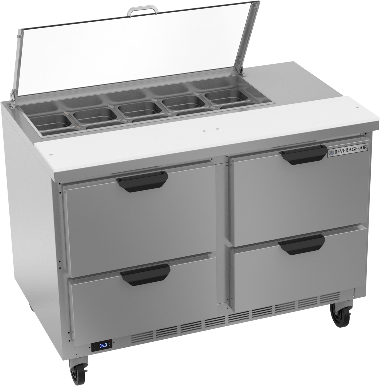 SPED48HC-10-4-CL | 48" Sandwich Prep Table Four Drawers with Clear Lid