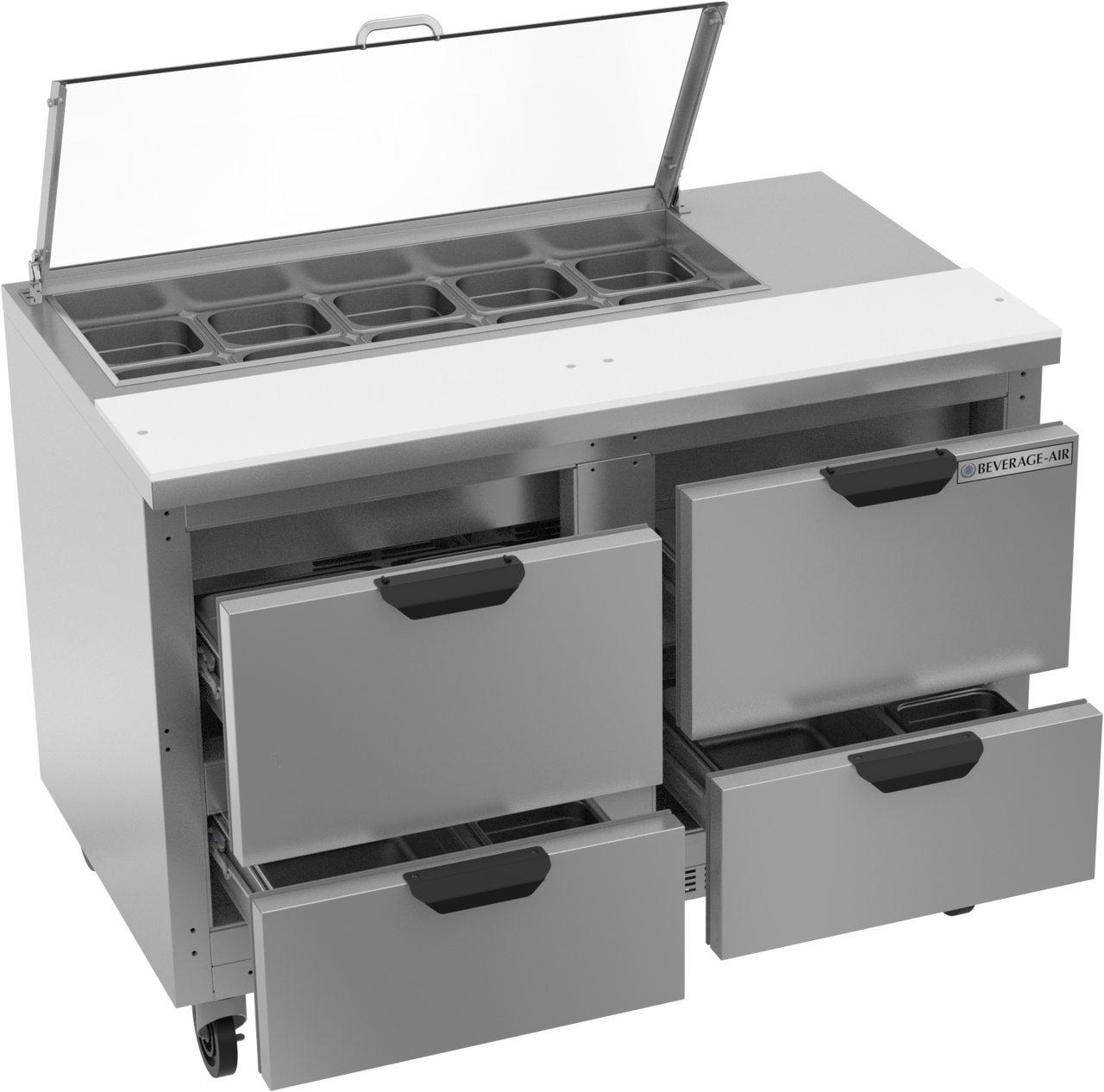SPED48HC-10-4-CL | 48" Sandwich Prep Table Four Drawers with Clear Lid