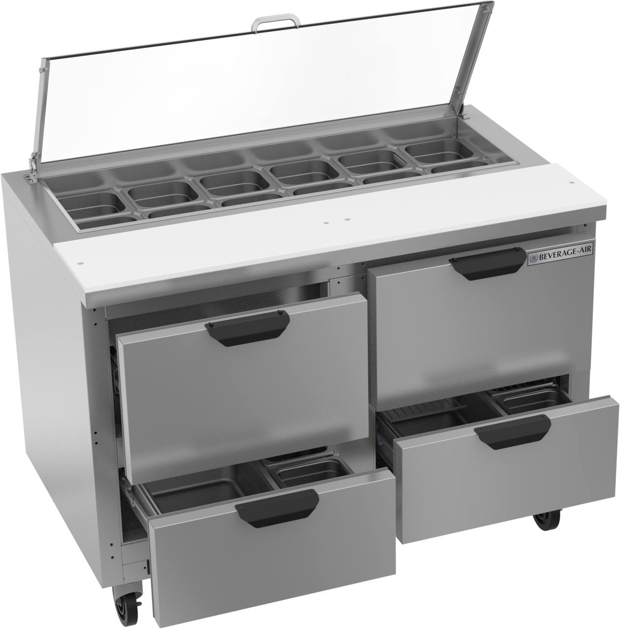 SPED48HC-12-4-CL | 48" Sandwich Prep Table Four Drawers with Clear Lid