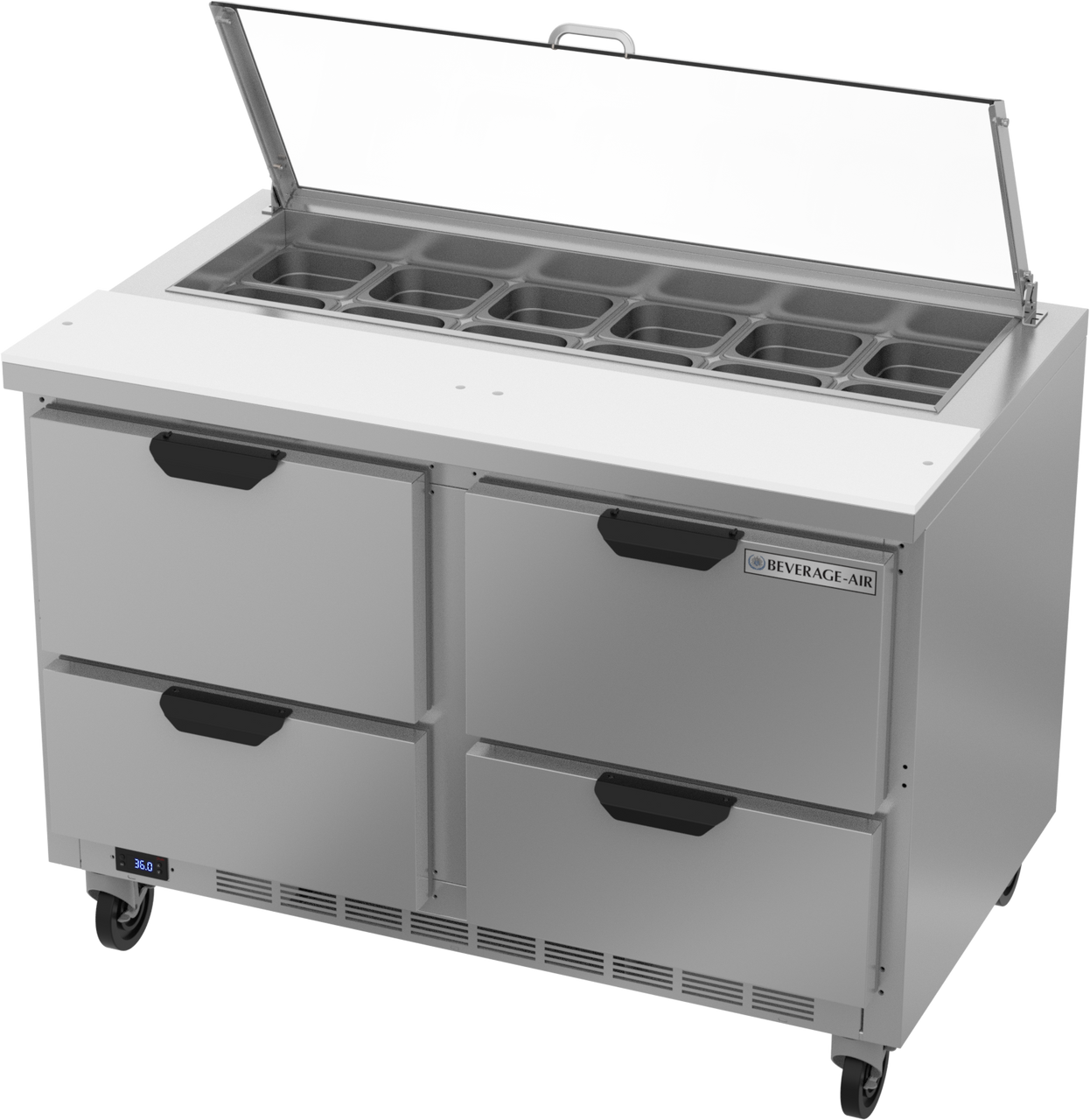 SPED48HC-12-4-CL | 48" Sandwich Prep Table Four Drawers with Clear Lid