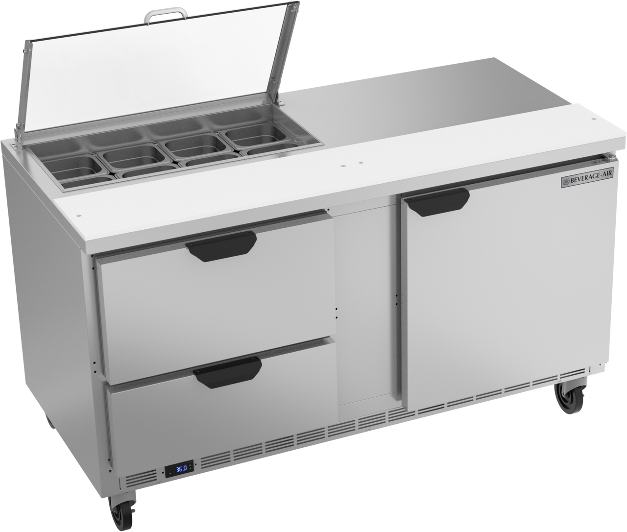 SPED60HC-08-2-CL | 60" Sandwich Prep Table Two Drawers One Door with Clear Lid