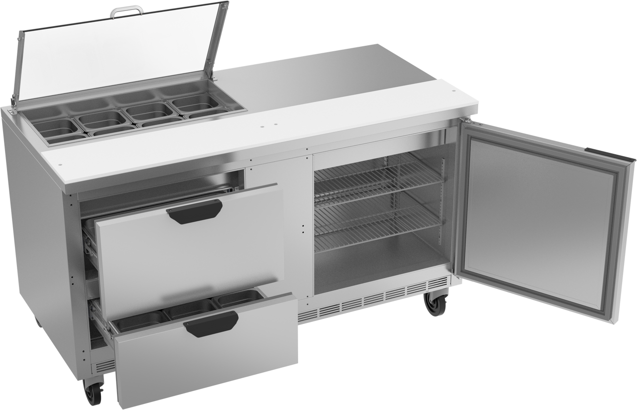 SPED60HC-08-2-CL | 60" Sandwich Prep Table Two Drawers One Door with Clear Lid