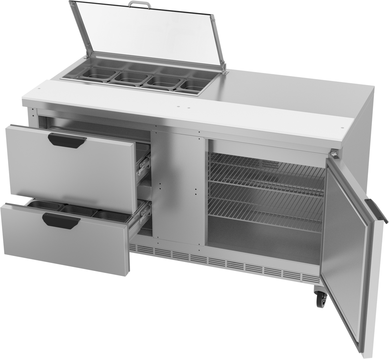 SPED60HC-08-2-CL | 60" Sandwich Prep Table Two Drawers One Door with Clear Lid