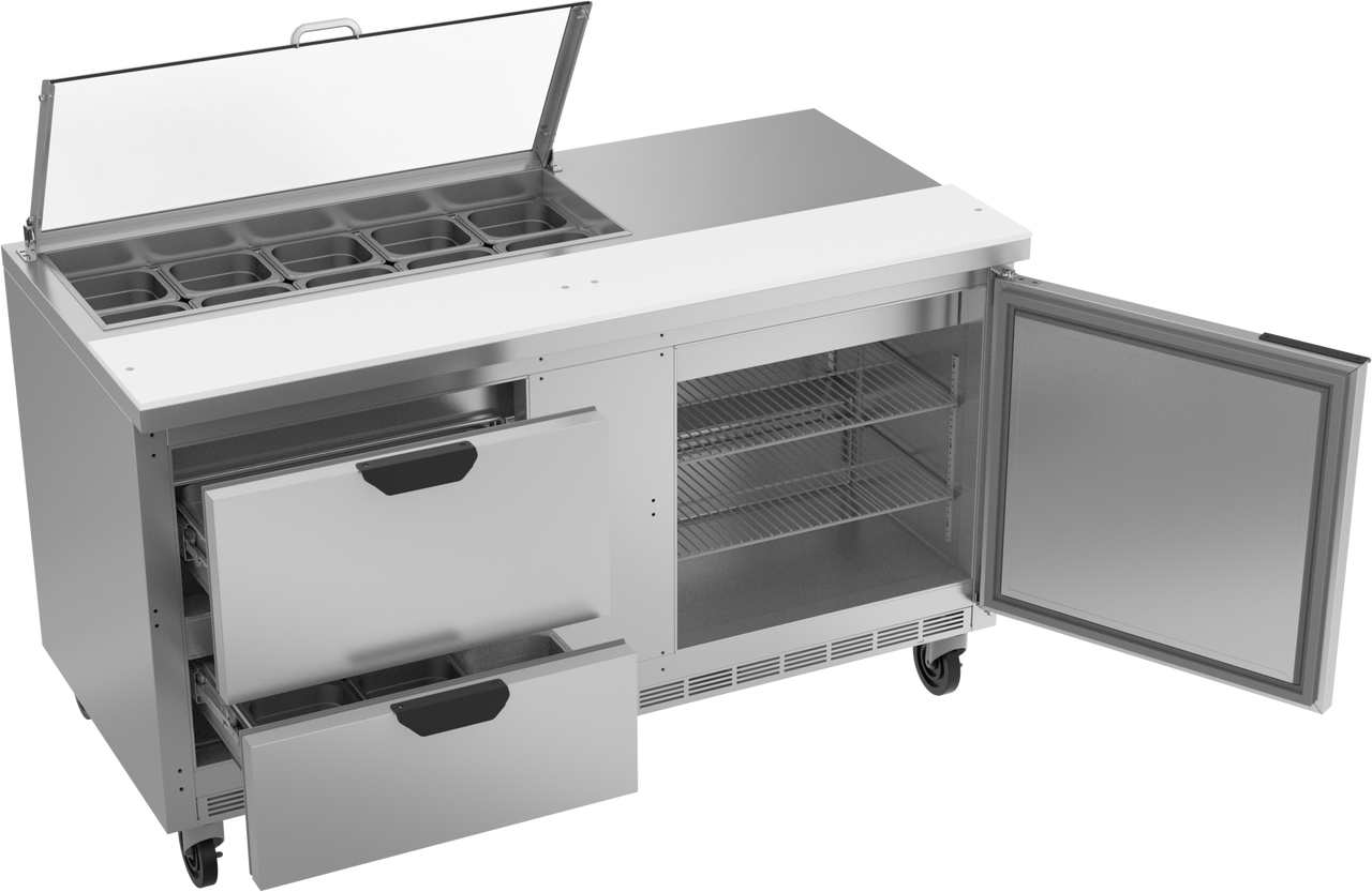 SPED60HC-10-2-CL | 60" Sandwich Prep Table Two Drawers One Door with Clear Lid