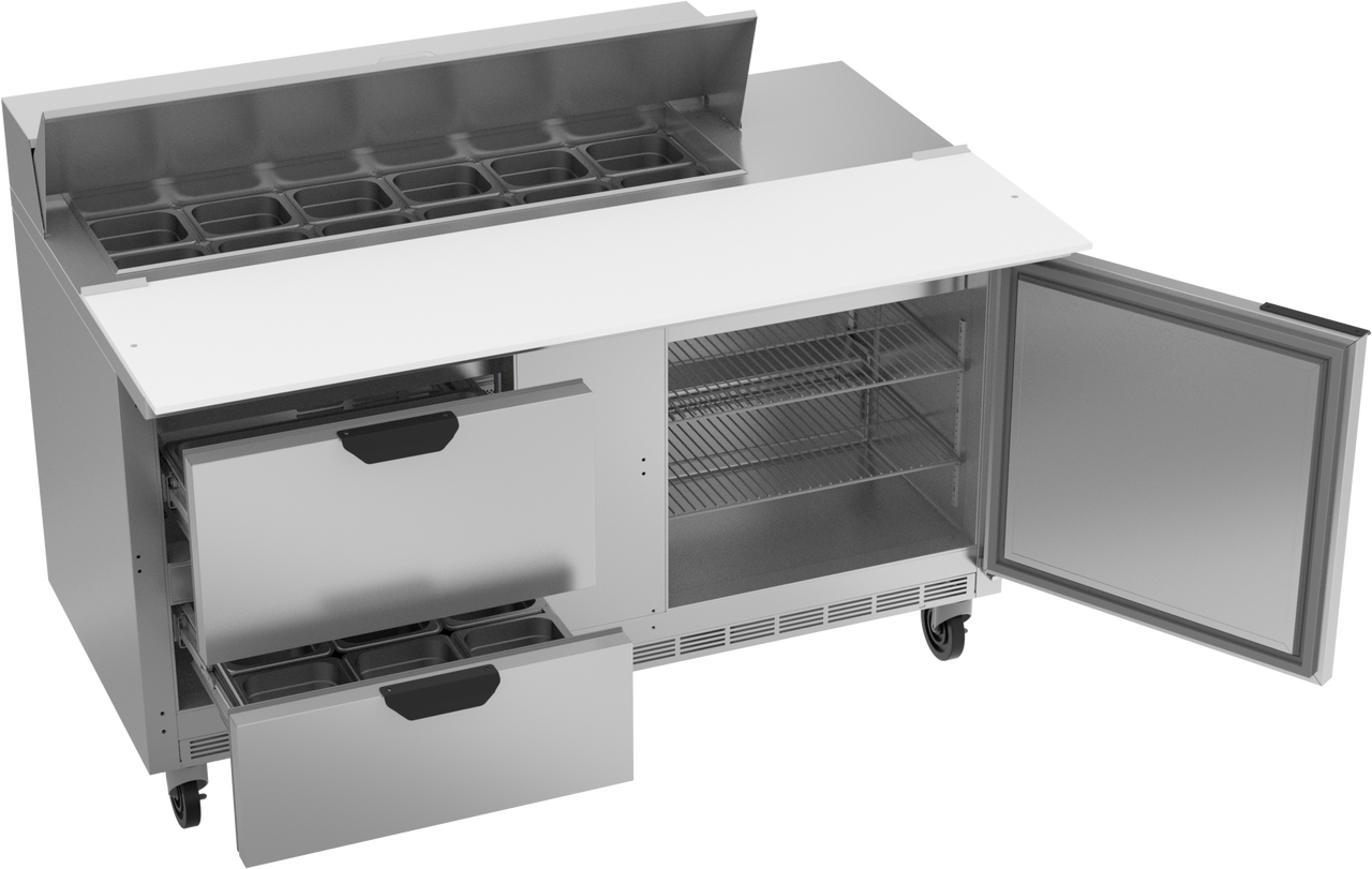 SPED60HC-12C-2 | 60" Sandwich Prep Table Two Drawers One Door with 17" Cutting Board