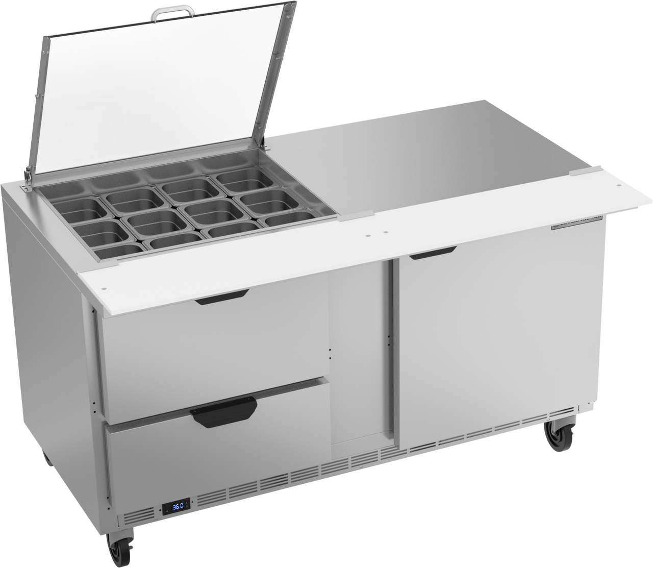 SPED60HC-12M-2-CL | 60" Sandwich Prep Table Two Drawers One Door Mega Top with Clear Lid