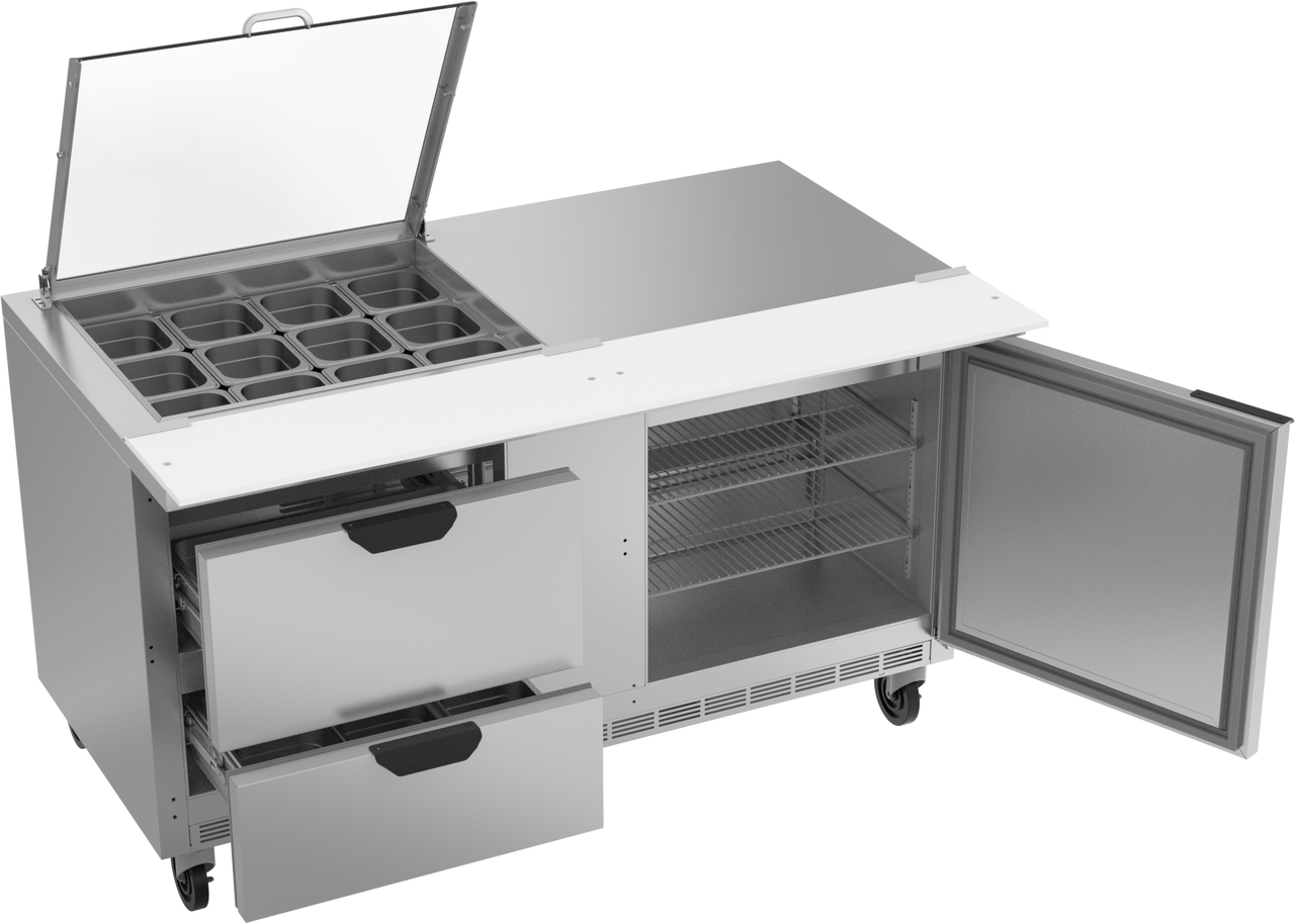 SPED60HC-12M-2-CL | 60" Sandwich Prep Table Two Drawers One Door Mega Top with Clear Lid