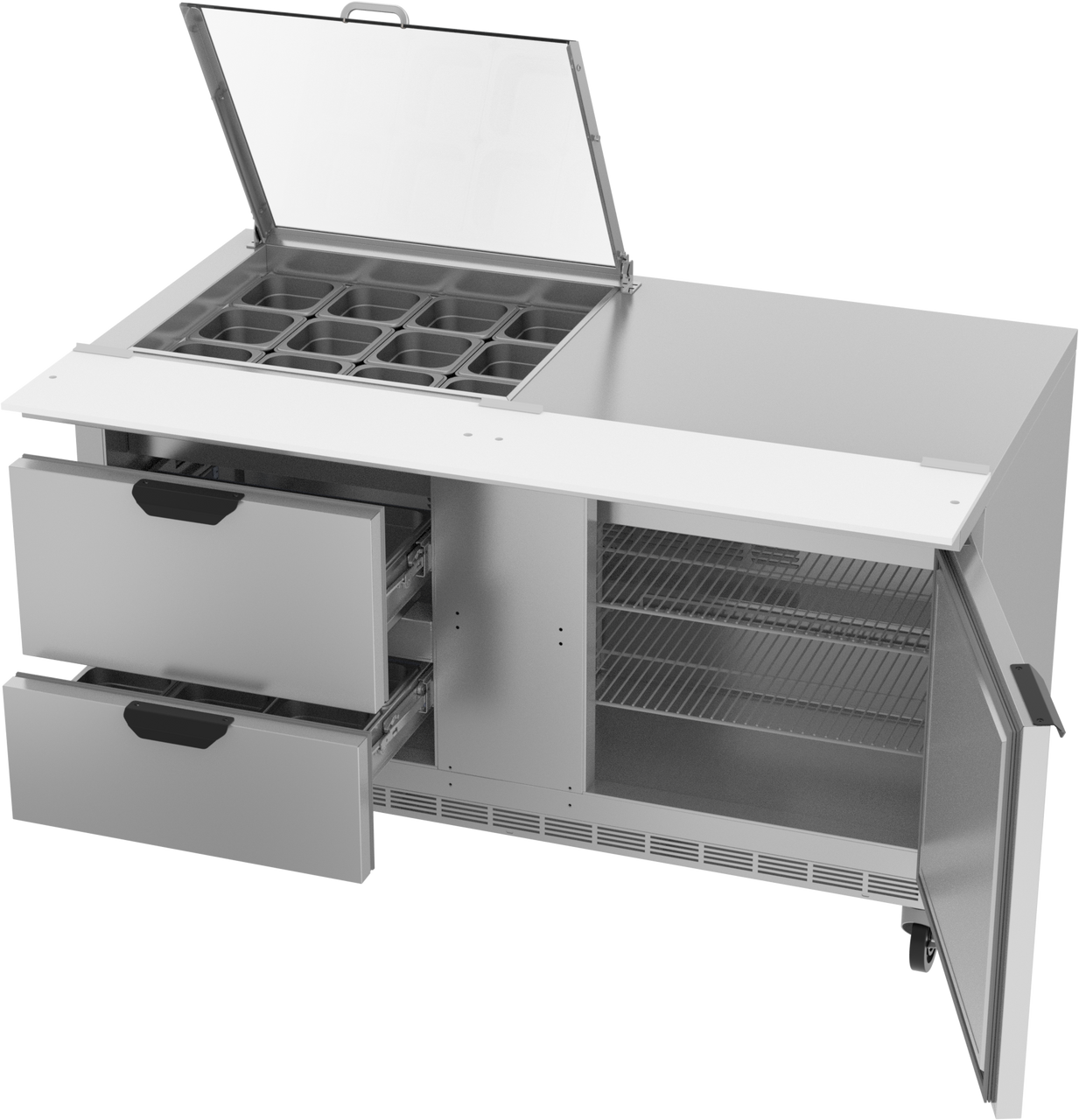 SPED60HC-12M-2-CL | 60" Sandwich Prep Table Two Drawers One Door Mega Top with Clear Lid