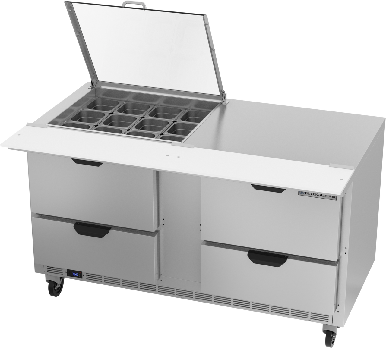 SPED60HC-12M-4-CL | 60" Sandwich Prep Table Four Drawers Mega Top with Clear Lid