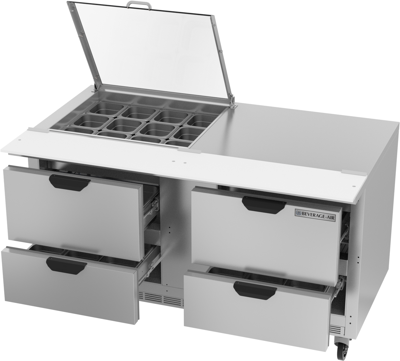 SPED60HC-12M-4-CL | 60" Sandwich Prep Table Four Drawers Mega Top with Clear Lid