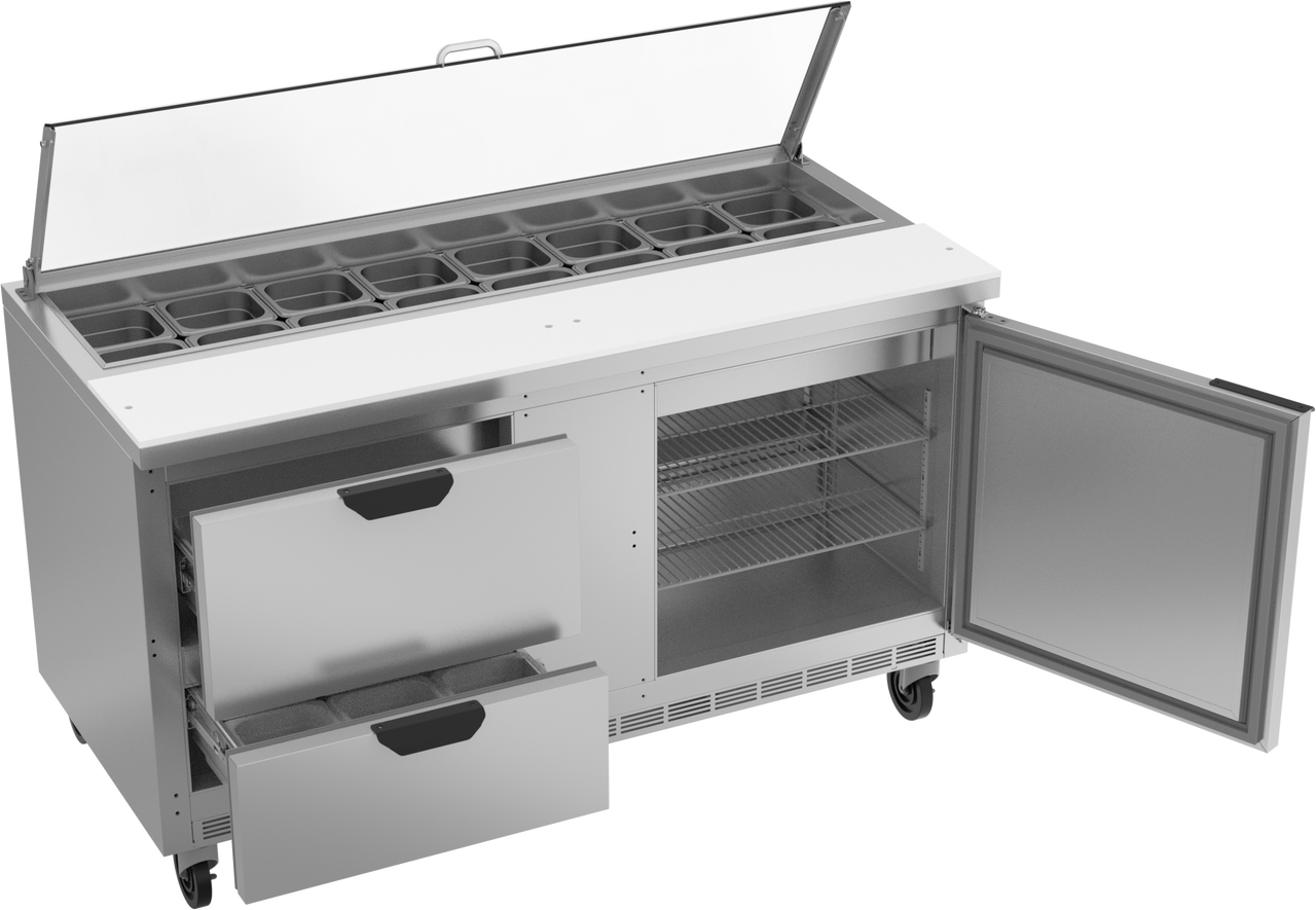 SPED60HC-16-2-CL | 60" Sandwich Prep Table Two Drawers One Door with Clear Lid