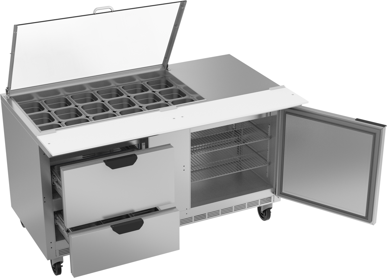 SPED60HC-18M-2-CL | 60" Sandwich Prep Table Two Drawers One Door Mega Top with Clear Lid