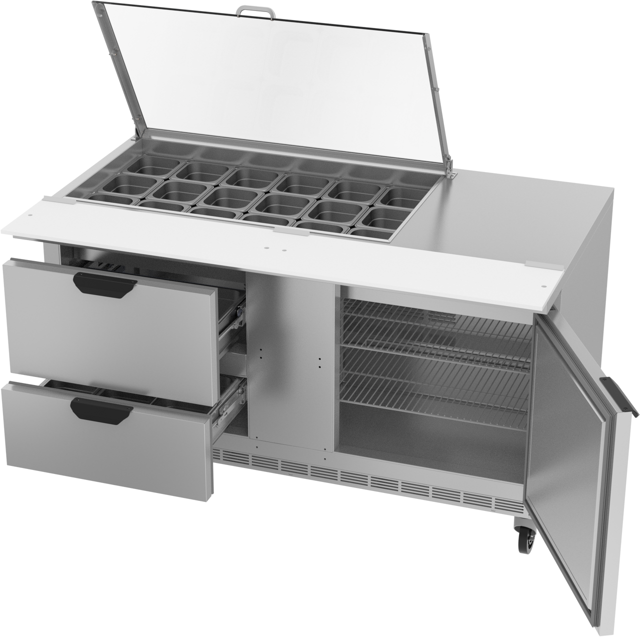 SPED60HC-18M-2-CL | 60" Sandwich Prep Table Two Drawers One Door Mega Top with Clear Lid