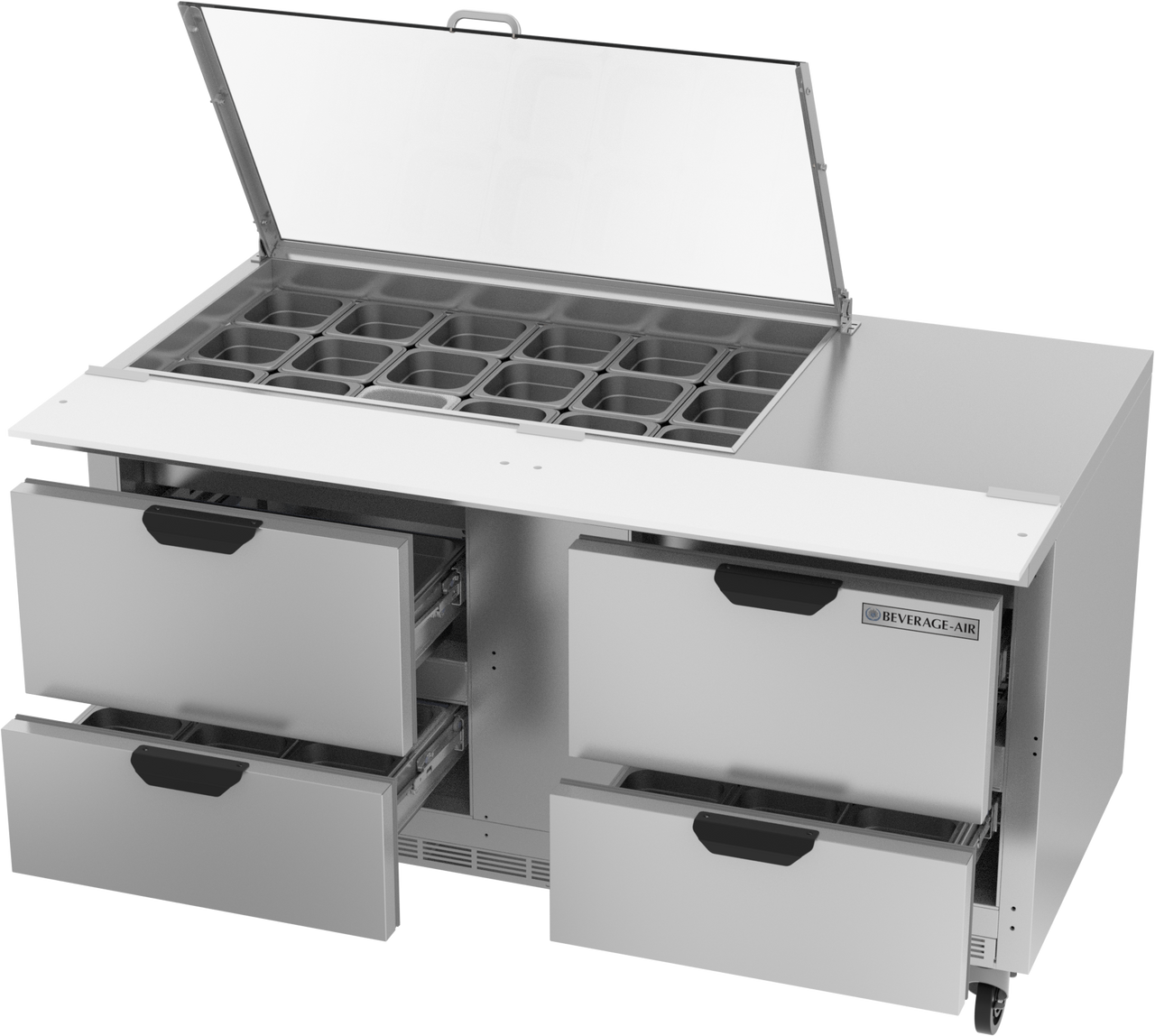 SPED60HC-18M-4-CL | 60" Sandwich Prep Table Four Drawers Mega Top with Clear Lid