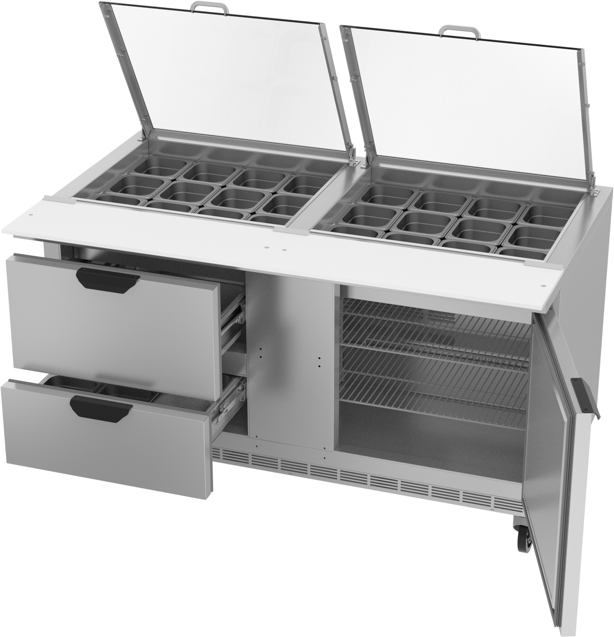 SPED60HC-24M-2-CL | 60" Sandwich Prep Table Two Drawers One Door Mega Top with Clear Lid