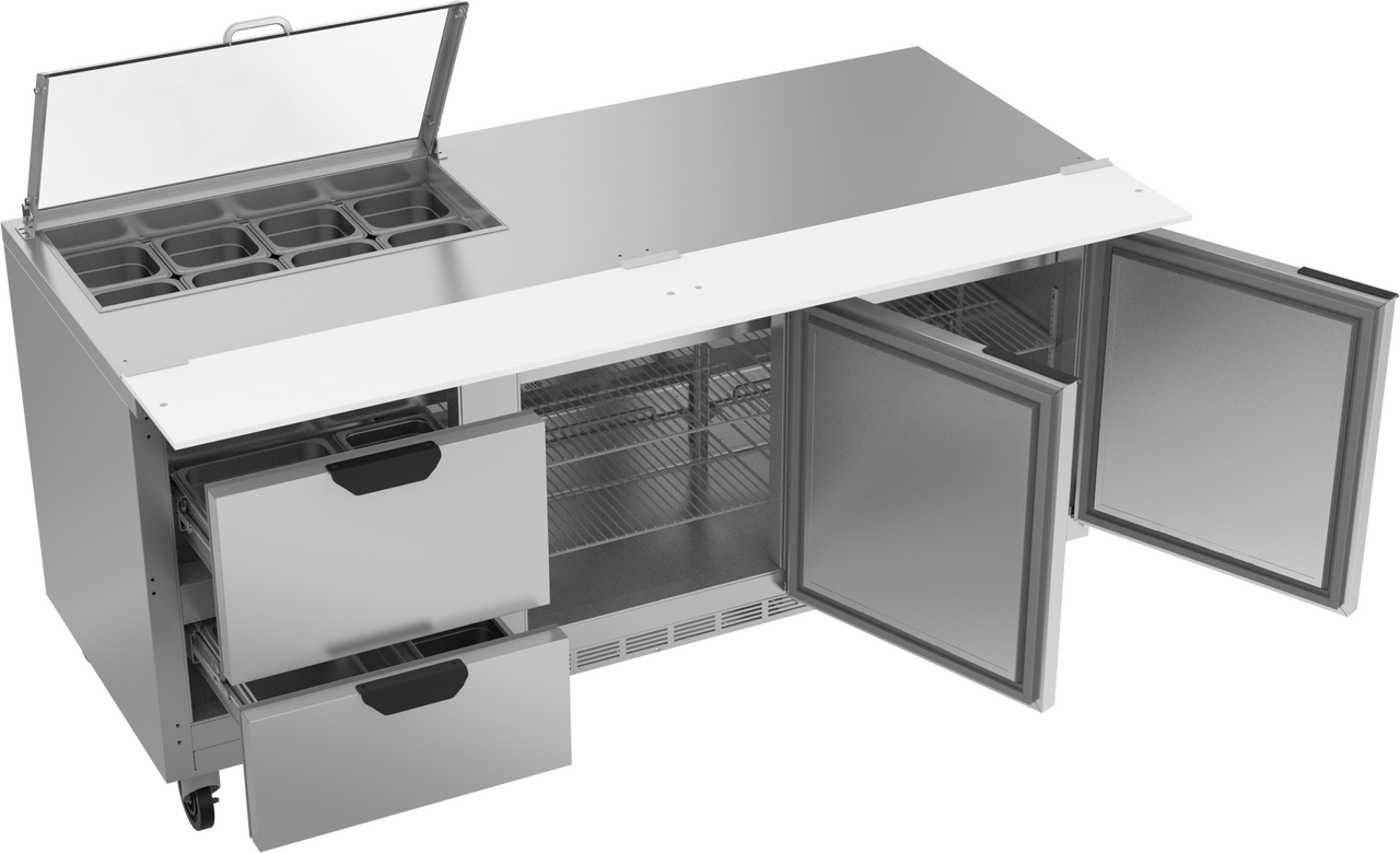 SPED72HC-08-2-CL | 72" Sandwich Prep Table Two Drawers Two Doors with Clear Lid