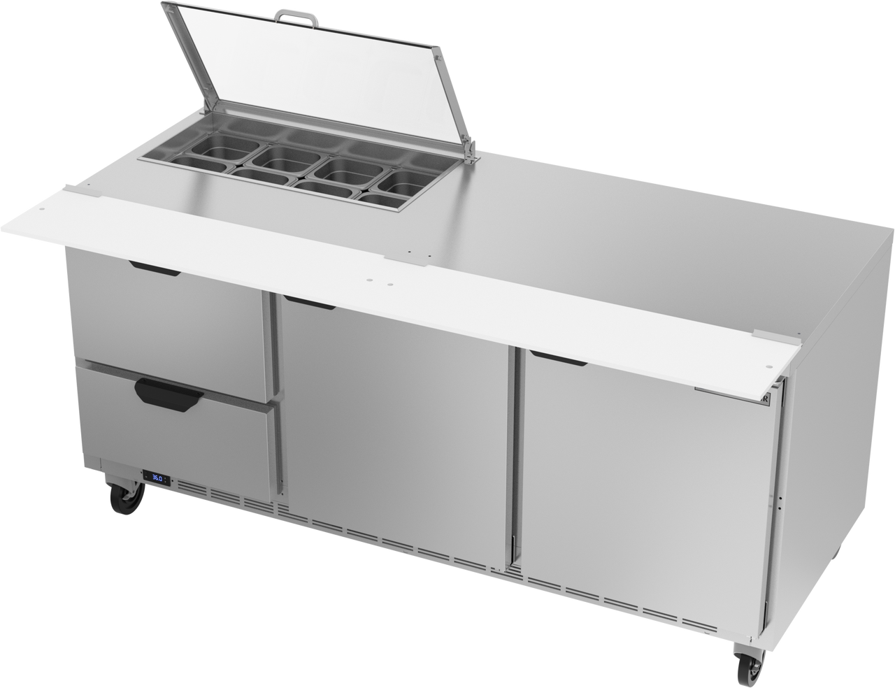SPED72HC-08-2-CL | 72" Sandwich Prep Table Two Drawers Two Doors with Clear Lid