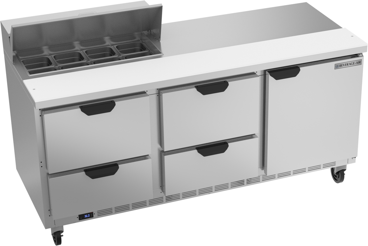 SPED72HC-08-4 | 72" Sandwich Prep Table Four Drawers One Door Standard Top