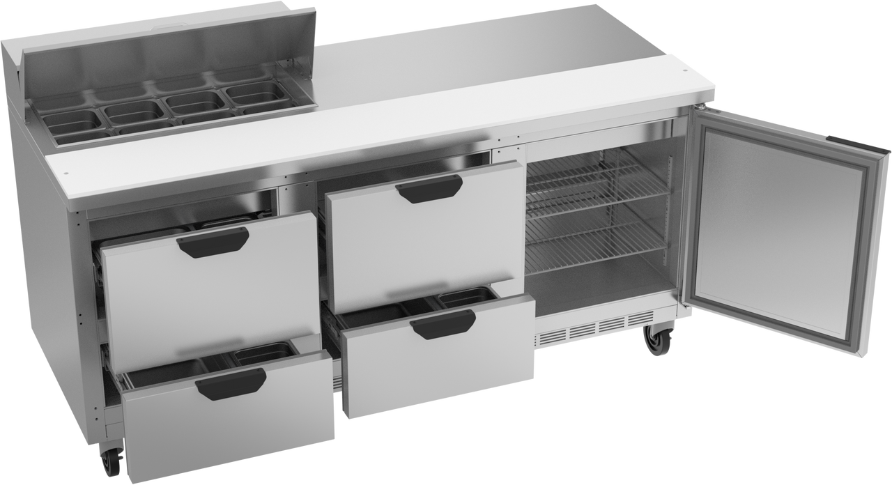 SPED72HC-08-4 | 72" Sandwich Prep Table Four Drawers One Door Standard Top