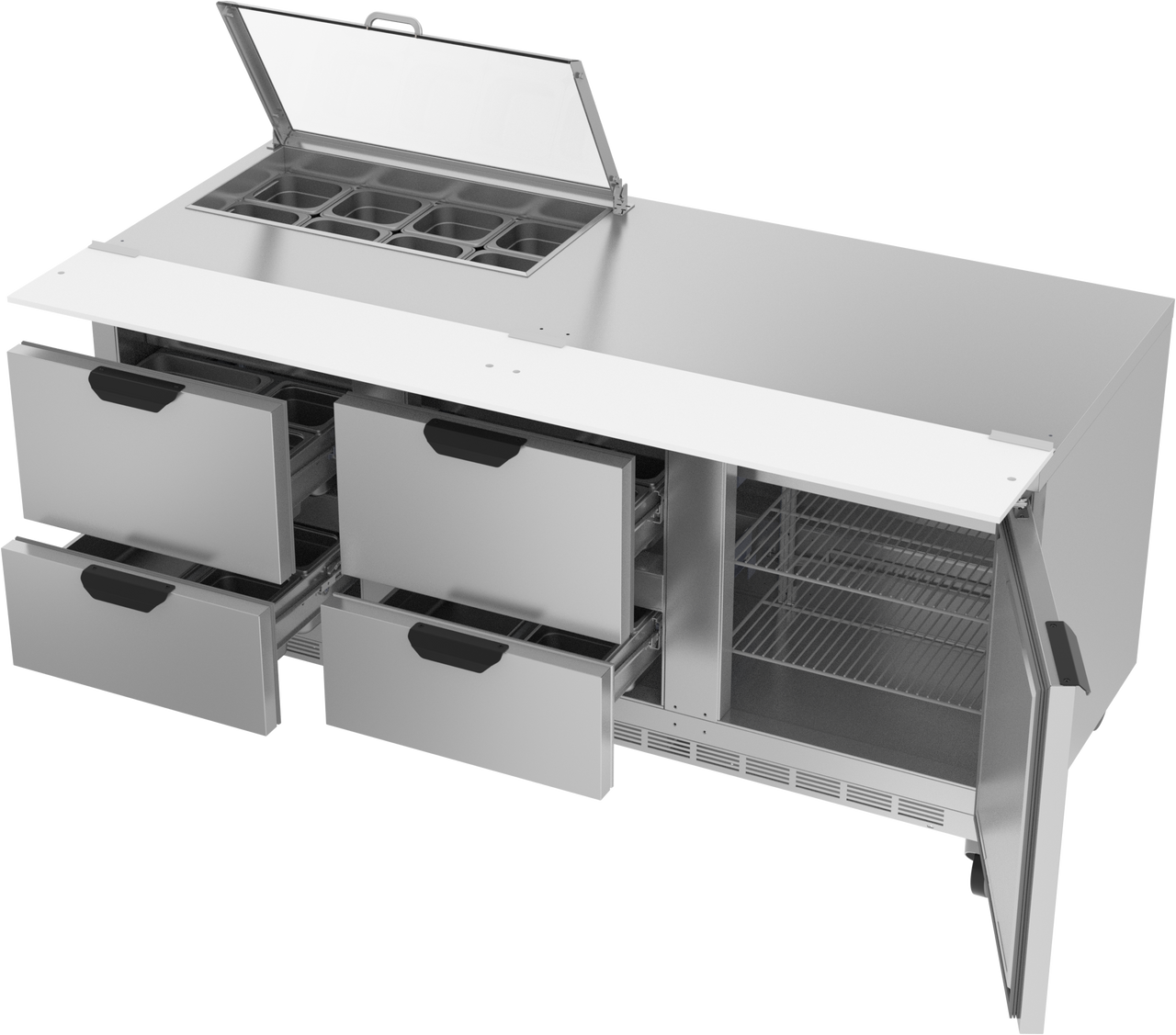 SPED72HC-08-4-CL | 72" Sandwich Prep Table Four Drawers One Door with Clear Lid